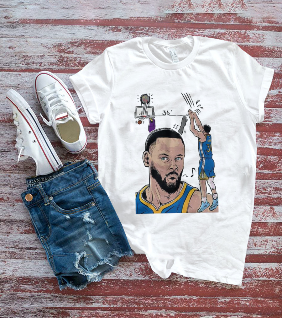 Stephen Curry Golden State Warriors NBA 36 Feet Comic Basketball Shot T-Shirt