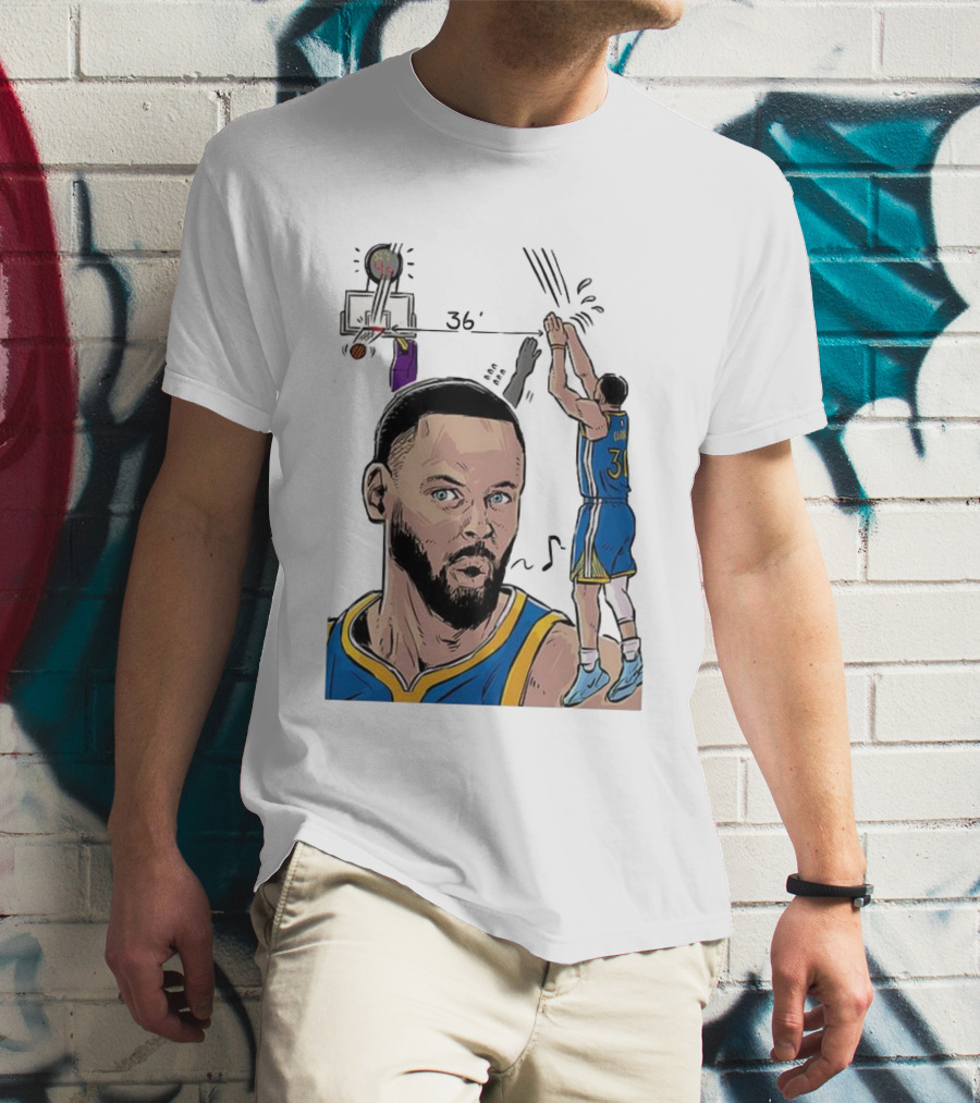 Stephen Curry Golden State Warriors NBA 36 Feet Comic Basketball Shot T-Shirt