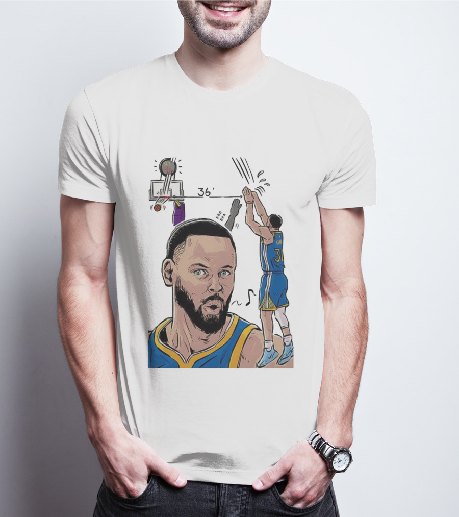 Stephen Curry Golden State Warriors NBA 36 Feet Comic Basketball Shot T-Shirt