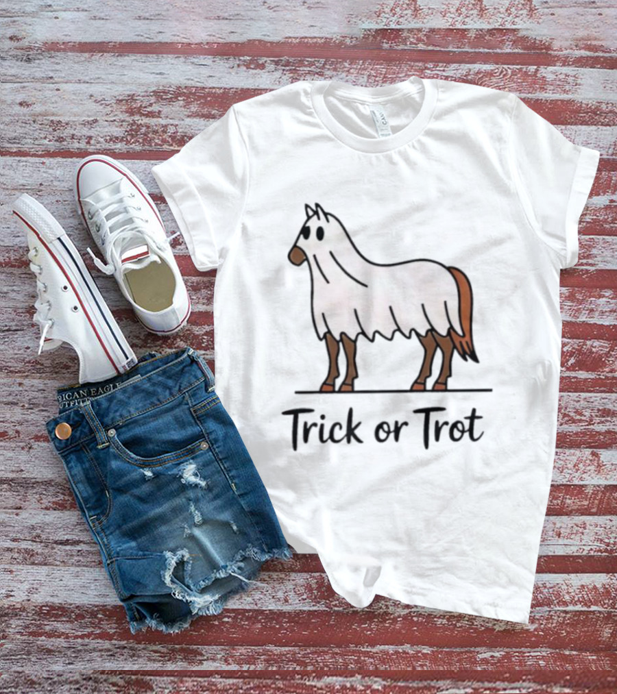 Trick Or Trot Halloween Horse Lover Cute Ghost Costume T-Shirt
