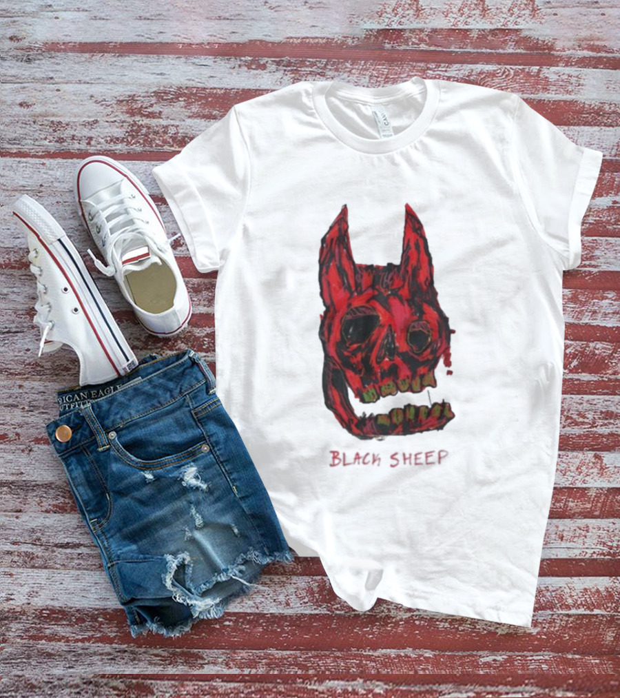 Caskey Black Sheep Skull Red Demon Mask T-Shirt