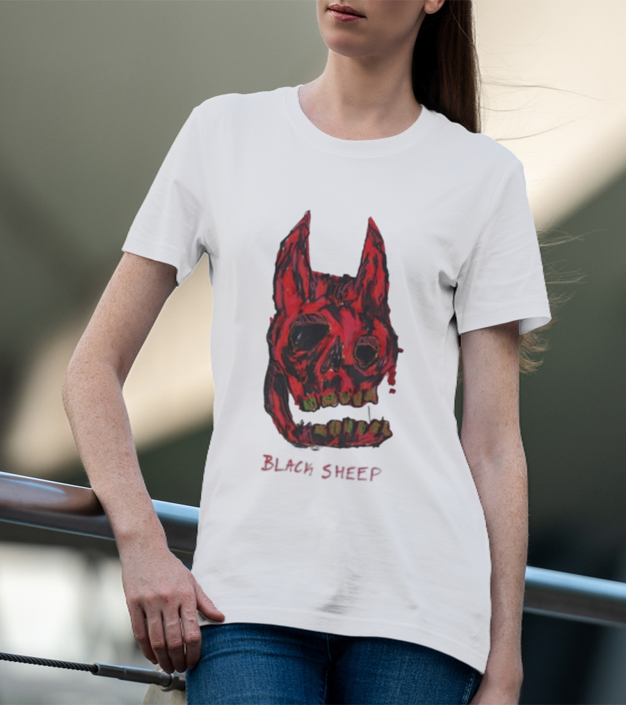 Caskey Black Sheep Skull Red Demon Mask T-Shirt