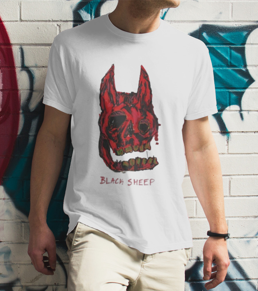Caskey Black Sheep Skull Red Demon Mask T-Shirt