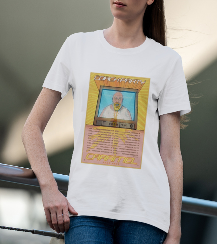 Coach Party Caramel Tour 2026 Concert Dates And Venues With Retro TV Illustration T-Shirt