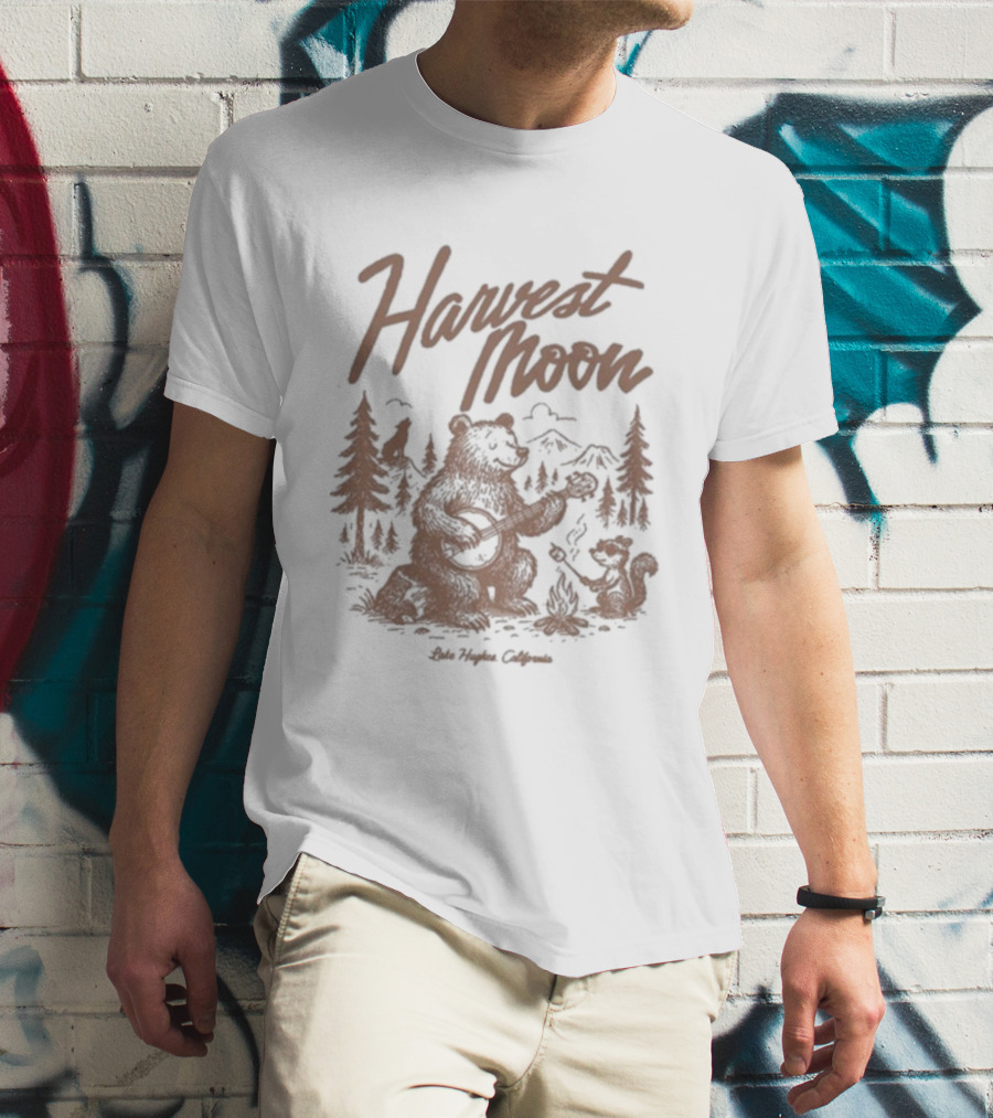 Harvest Moon Lake Hughes California Bear Forest Illustration T-Shirt