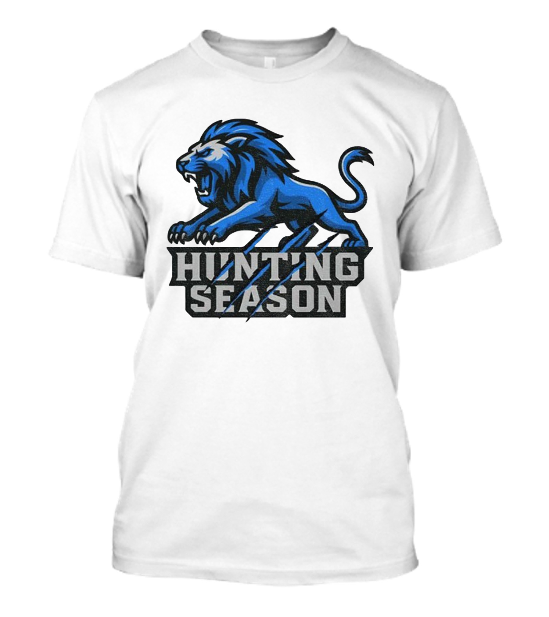 Detroit Lions Hunting Season Roaring Blue Lion NFL Fan Gear T-Shirt