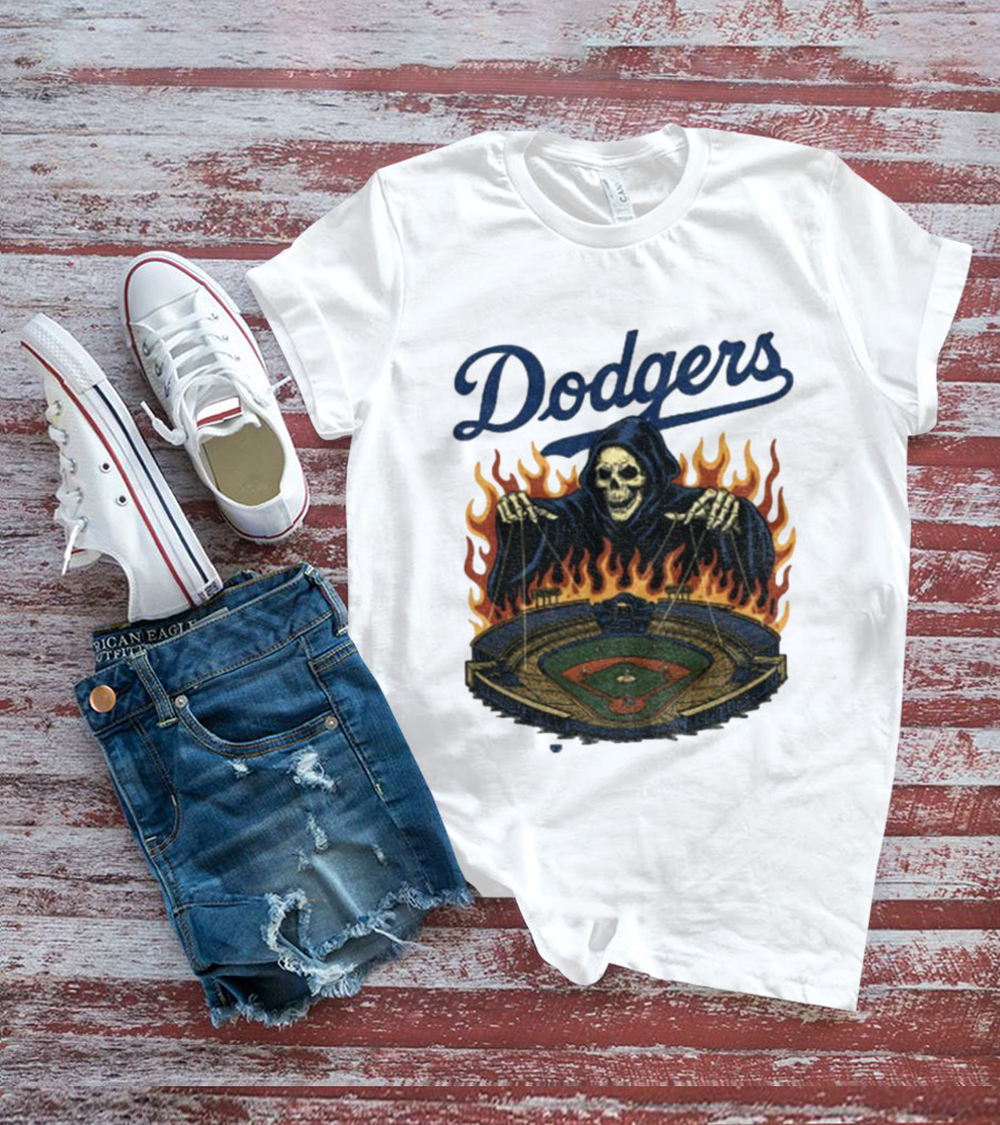 Dodgers Grim Reaper Over Baseball Stadium Fire Swea T-Shirt