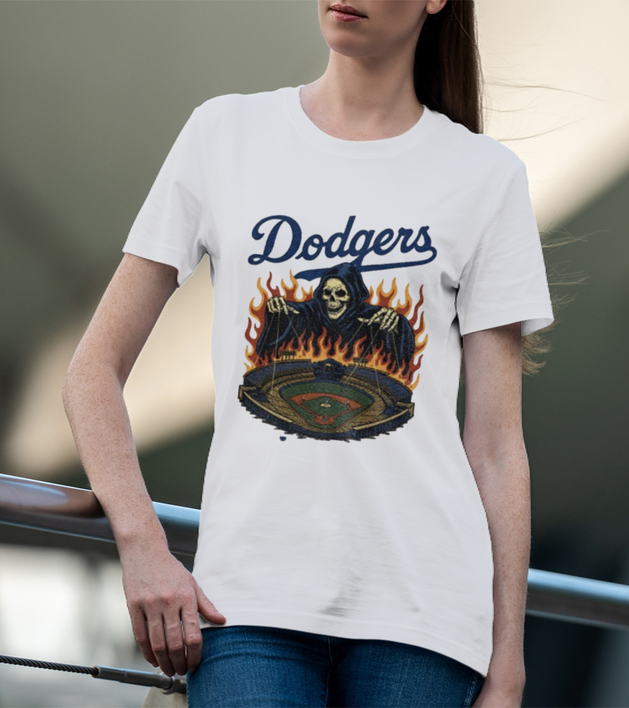 Dodgers Grim Reaper Over Baseball Stadium Fire Swea T-Shirt