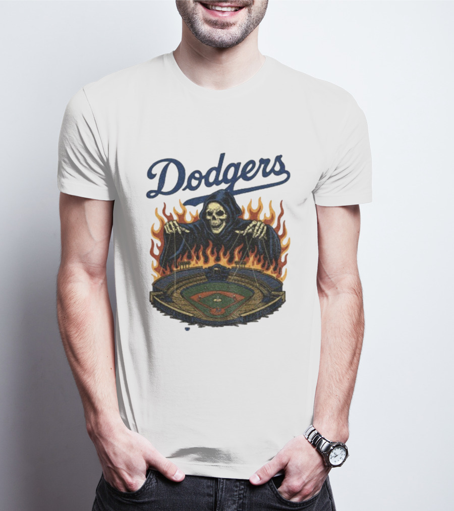 Dodgers Grim Reaper Over Baseball Stadium Fire Swea T-Shirt