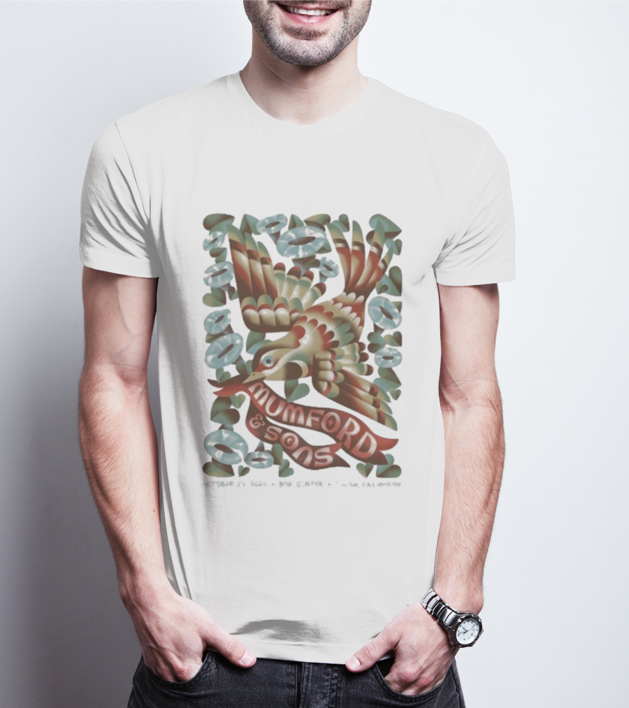 Mumford And Sons Oct 25 2025 BOK Center Tulsa Oklahoma Concert Bird Tattoo Style T-Shirt