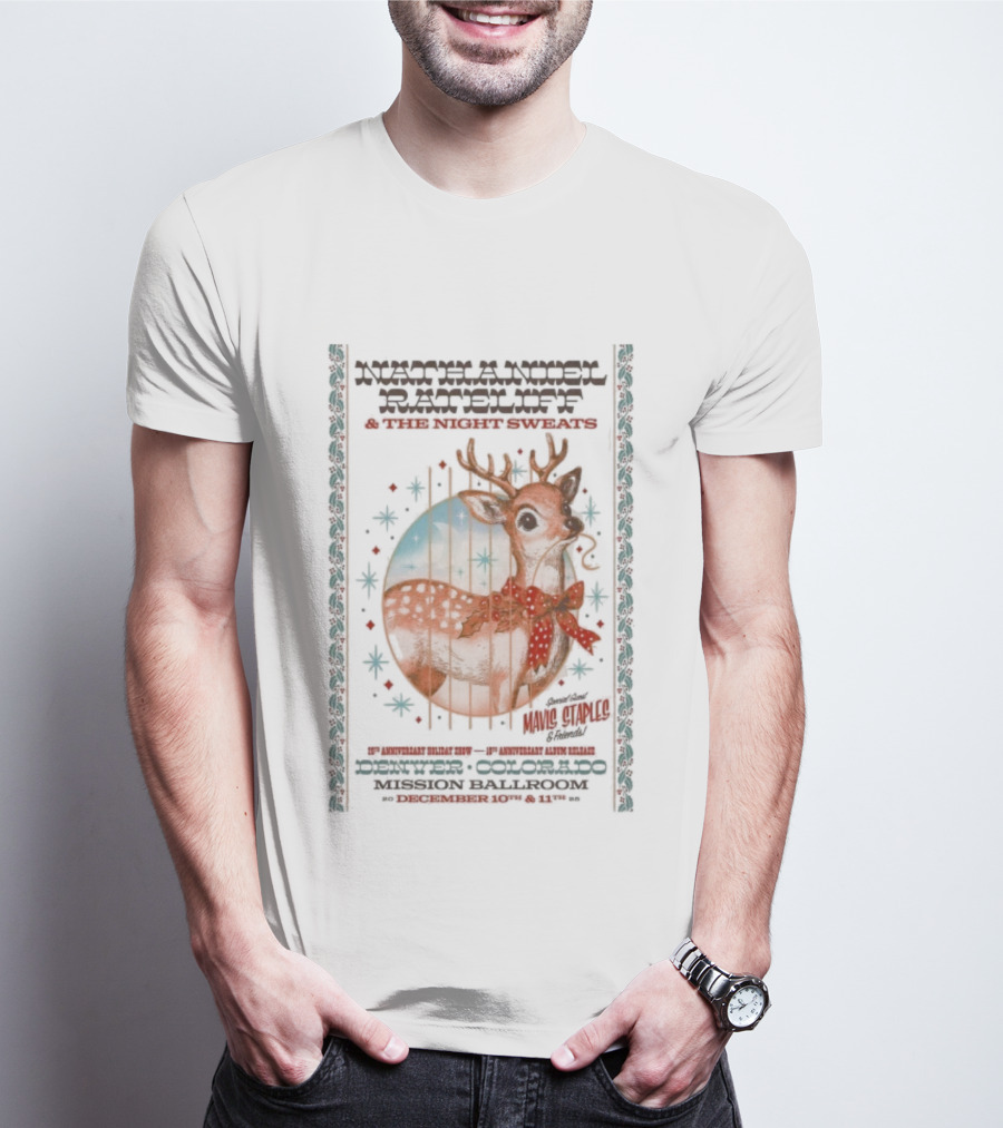 Nathaniel Rateliff Night Sweats Dec 10 11 2025 Mission Ballroom Denver CO Fawn And Deer Bolo Tie T-Shirt