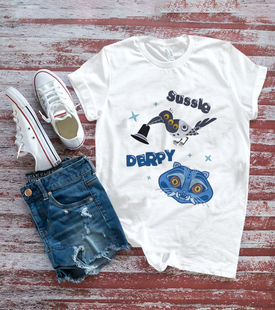 Sussie Derpy Cartoon Bird And Tiger Characters With Stars KPop Demon Hunters T-Shirt