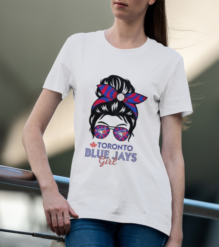 Toronto Blue Jays Girl Messy Bun Glasses Baseball Fans T-Shirt
