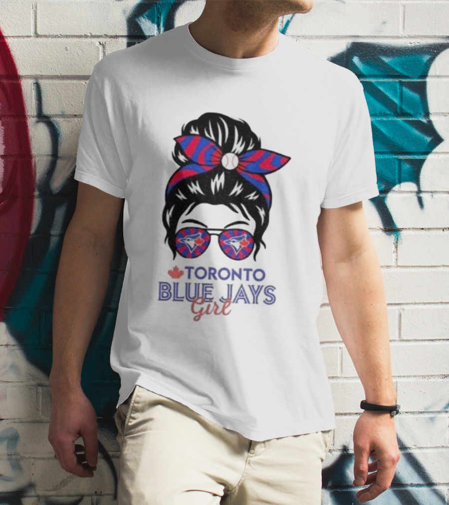 Toronto Blue Jays Girl Messy Bun Glasses Baseball Fans T-Shirt