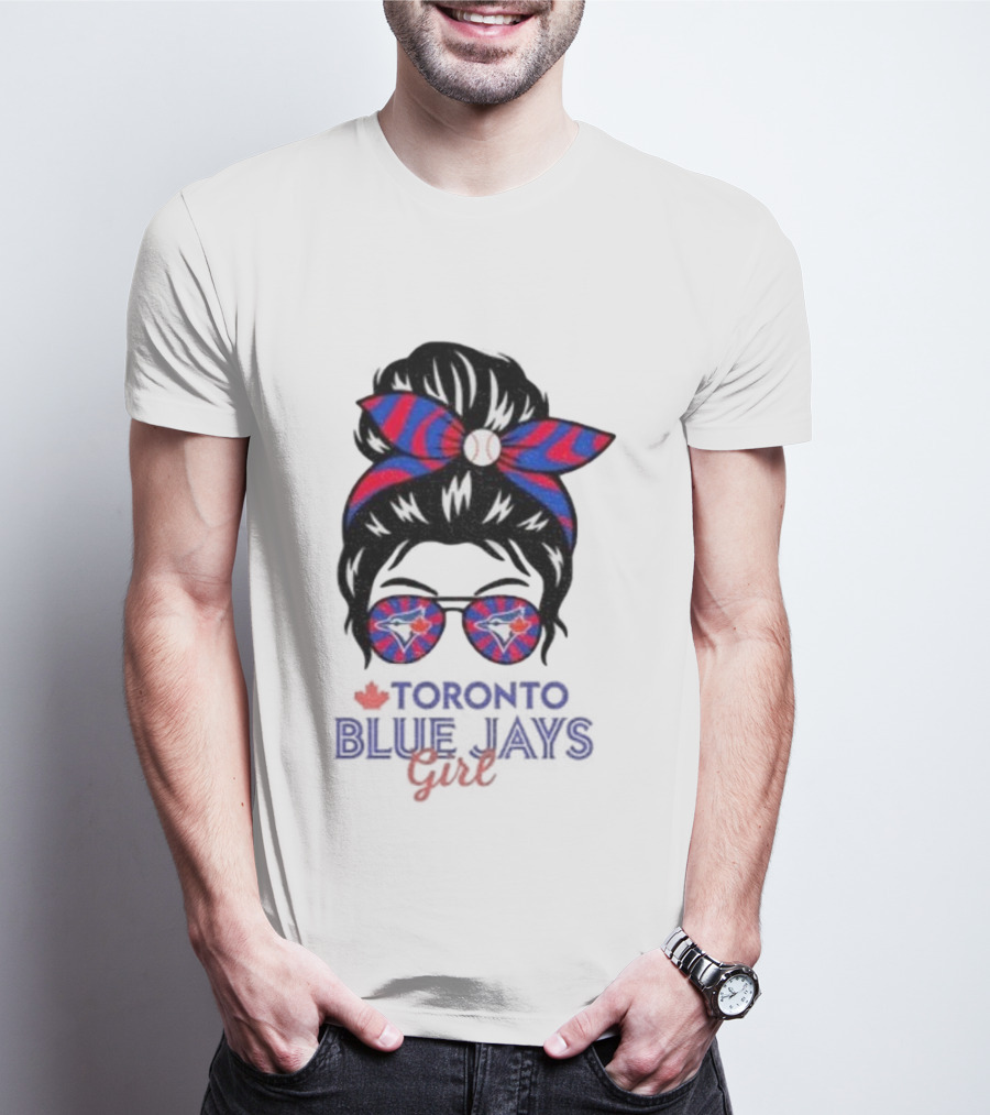 Toronto Blue Jays Girl Messy Bun Glasses Baseball Fans T-Shirt