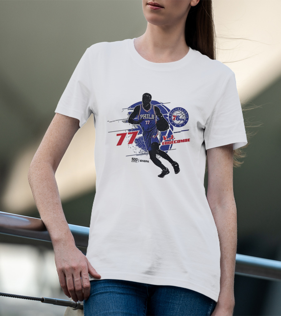 Philadelphia 76ers VJ Edgecombe Number 77 Basketball Player T-Shirt