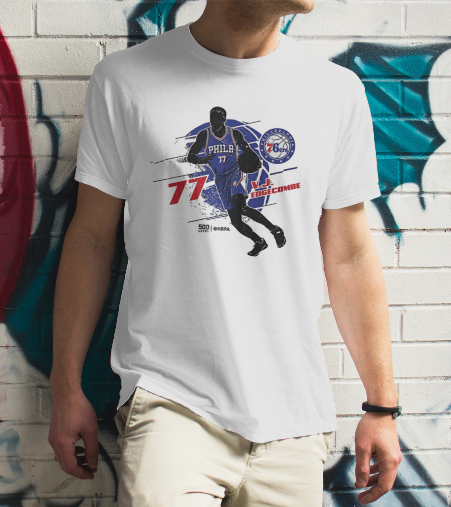 Philadelphia 76ers VJ Edgecombe Number 77 Basketball Player T-Shirt