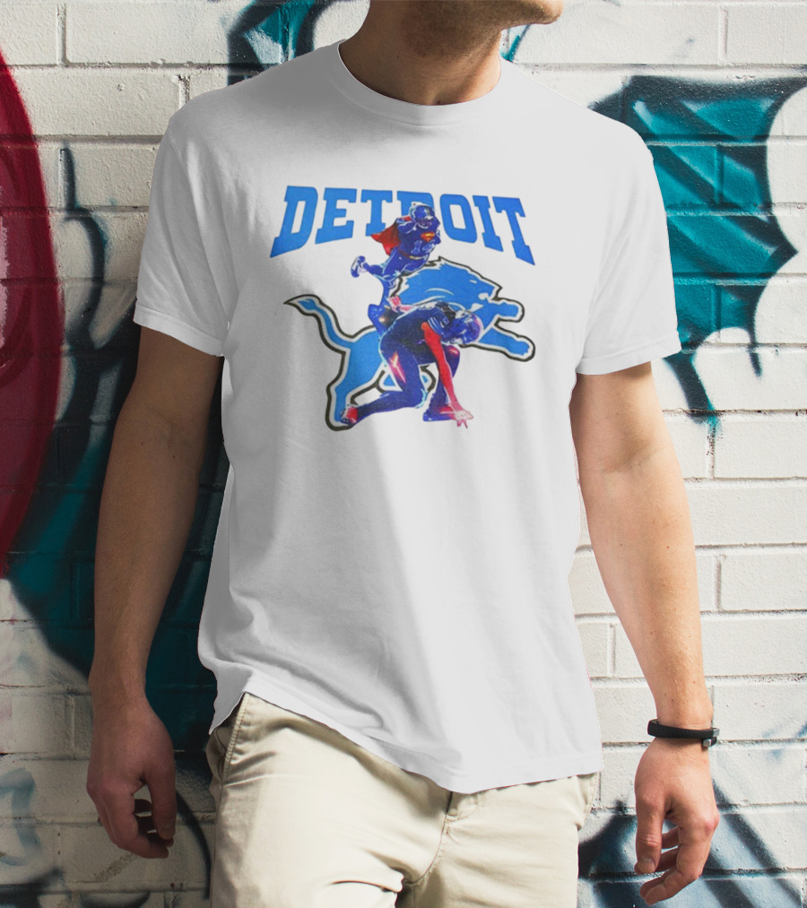 Detroit Lions Superman Crossover Athlete Leap T-Shirt