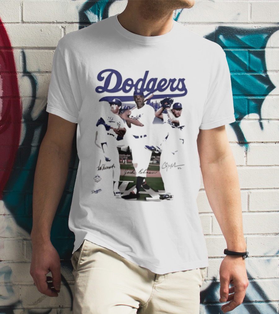 Los Angeles Dodgers Mookie Betts Steve Sax Clayton Kershaw Signatures Vintage Style T-Shirt