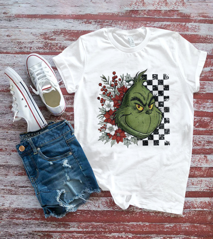 Grinch Floral Christmas Characters Merry Christmas 2025 Festive Design T-Shirt