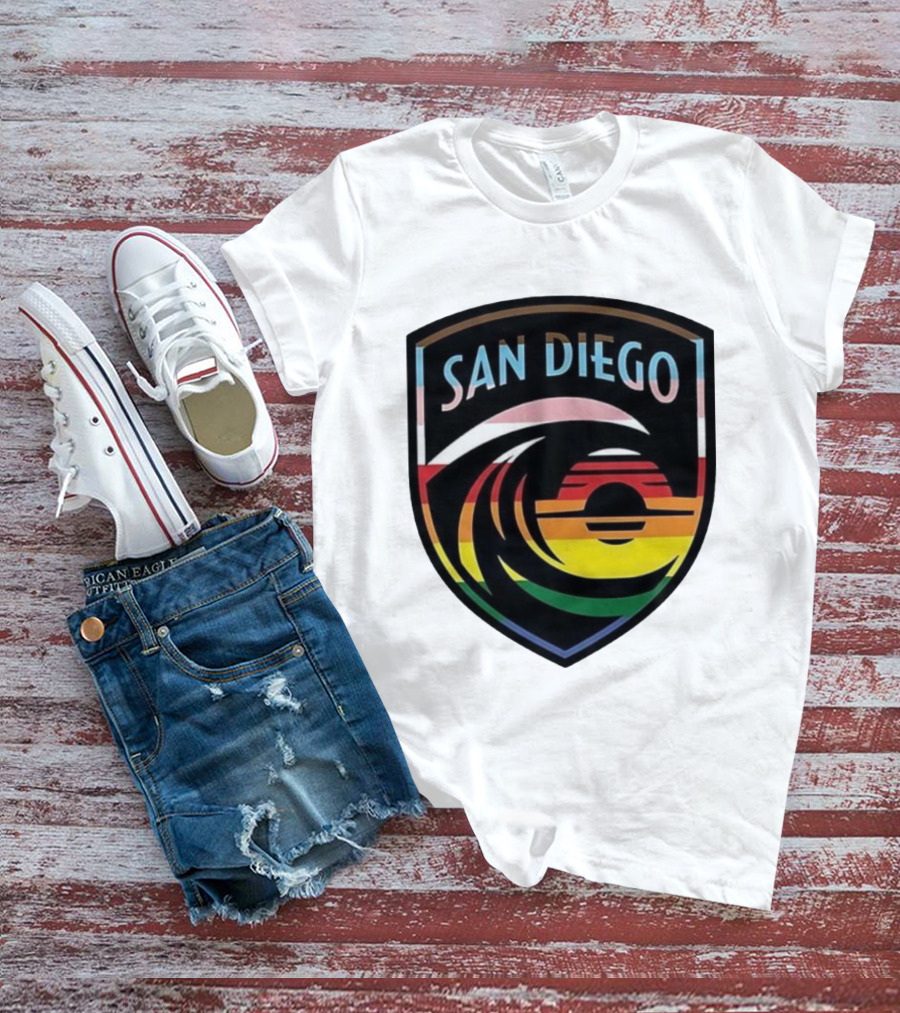 San Diego Wave FC LGBTQ+ Pride Rainbow Wave Sunset T-Shirt