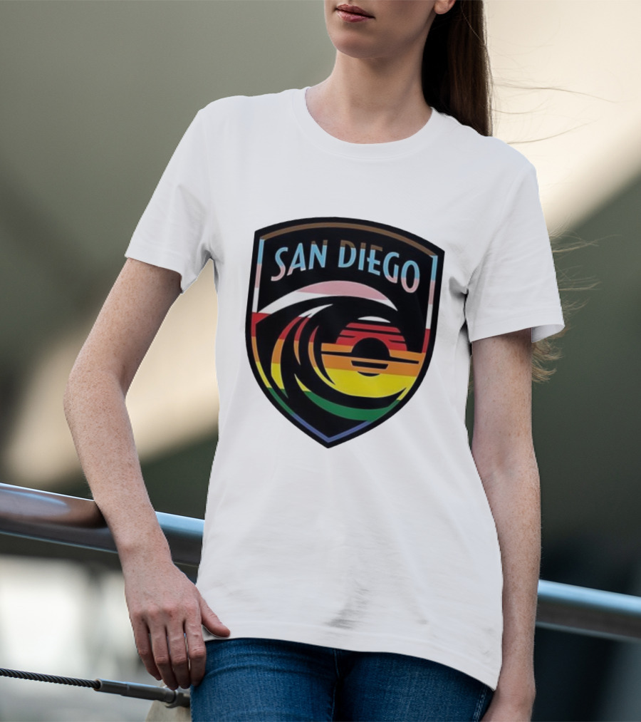San Diego Wave FC LGBTQ+ Pride Rainbow Wave Sunset T-Shirt