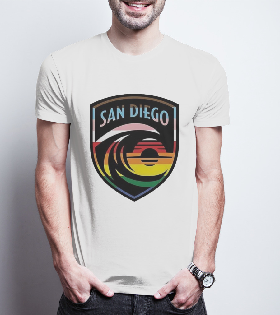 San Diego Wave FC LGBTQ+ Pride Rainbow Wave Sunset T-Shirt