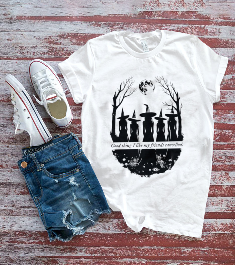 Good Thing I Like My Friends Cancelled Gothic Halloween Moon Twigs T-Shirt