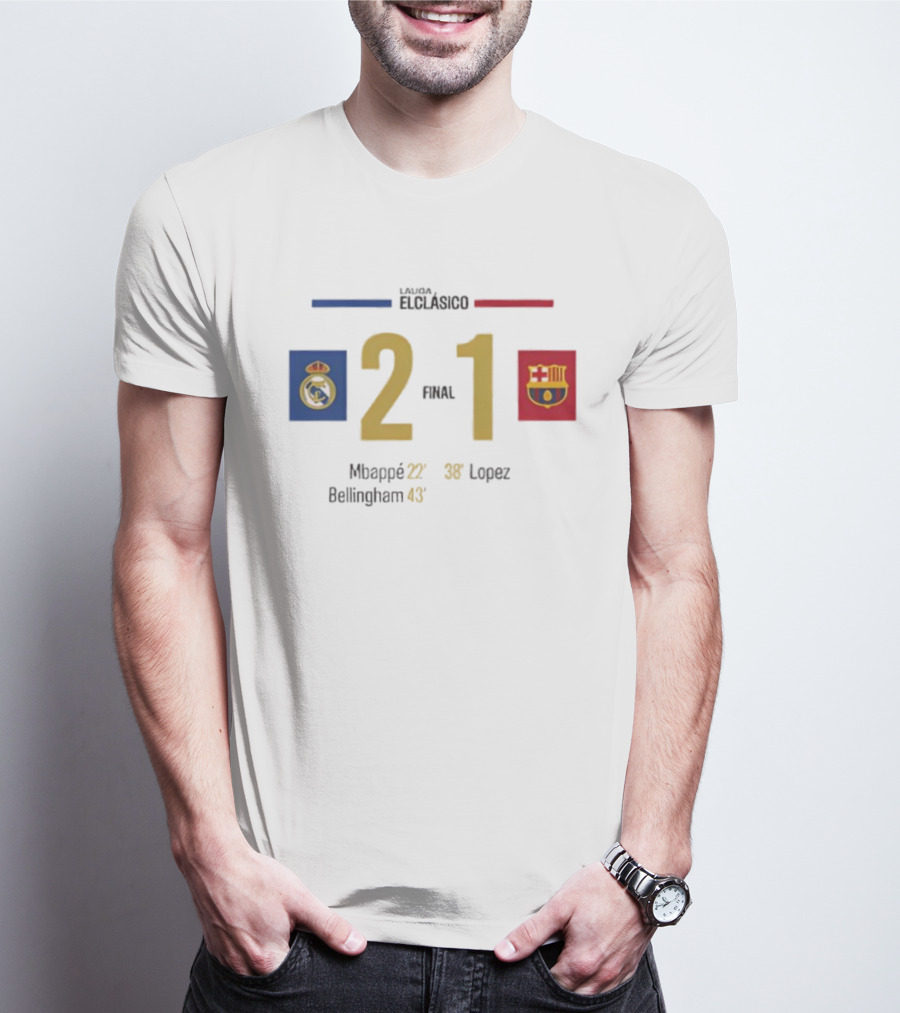 LaLiga ElClásico Real Madrid 2-1 Barcelona 2025 Final Mbappé Bellingham López T-Shirt
