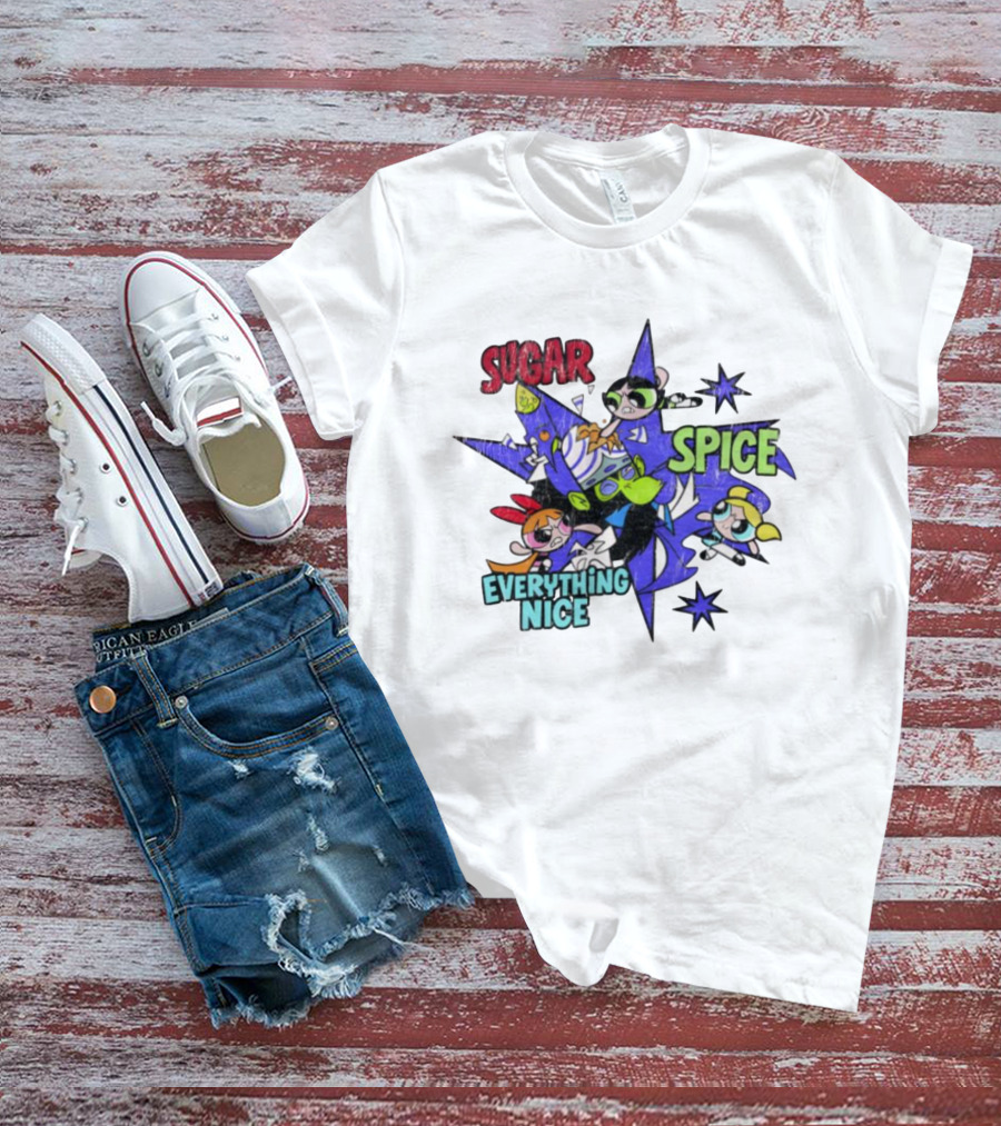 The Powerpuff Girls Sugar Spice Everything Nice Burst Design T-Shirt
