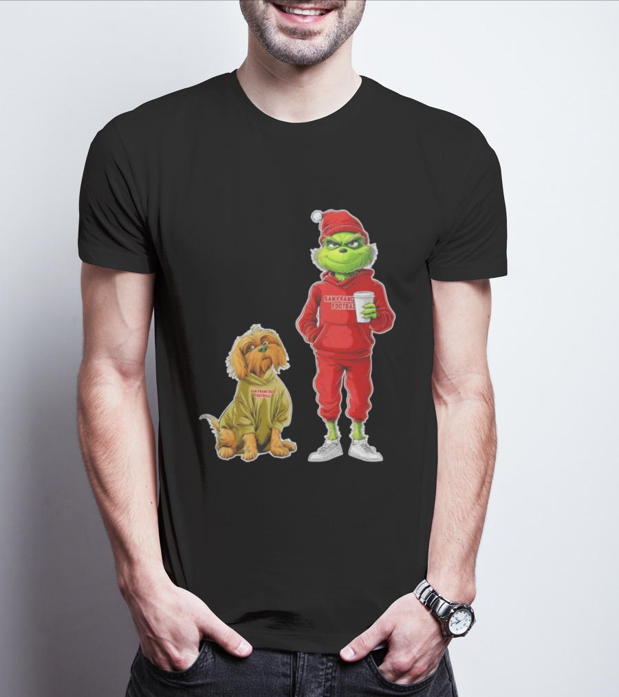 San Francisco Football Grinch And Dog Christmas 49ers Holiday T-Shirt