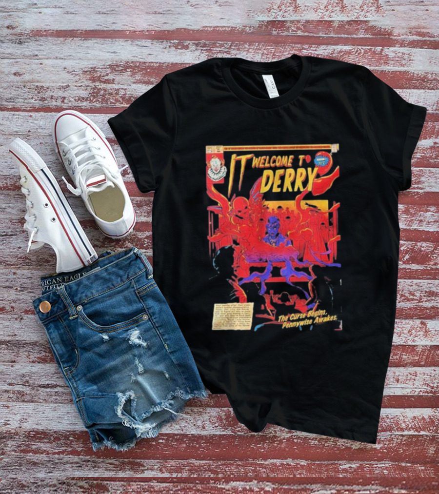 IT Welcome To Derry The Curse Begins Pennywise Awakes Comic Style T-Shirt