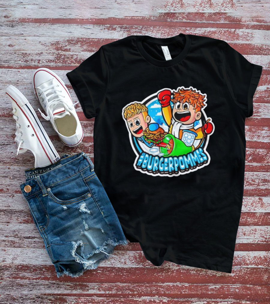 #Burgerpommes Cartoon Burger And Fries Adventure T-Shirt