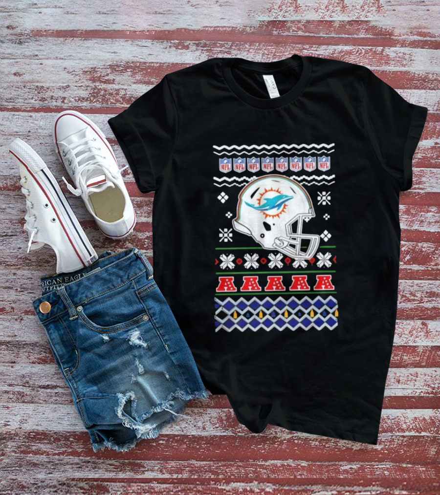 Miami Dolphins Christmas NFL 2025 Holiday Ugly Sweater Style Football T-Shirt
