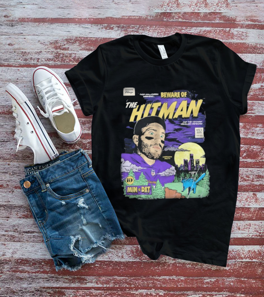 Minnesota Vikings Vs Detroit Lions Beware Of The Hitman NFL November 2 2025 Halloween Matchup Harrison Smith Vikings Defense Ford Field T-Shirt