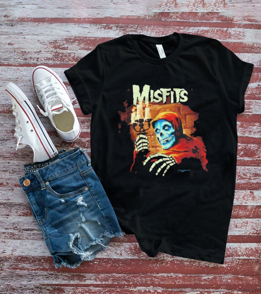 Misfits Candle Holding Skeleton In Red Hood T-Shirt