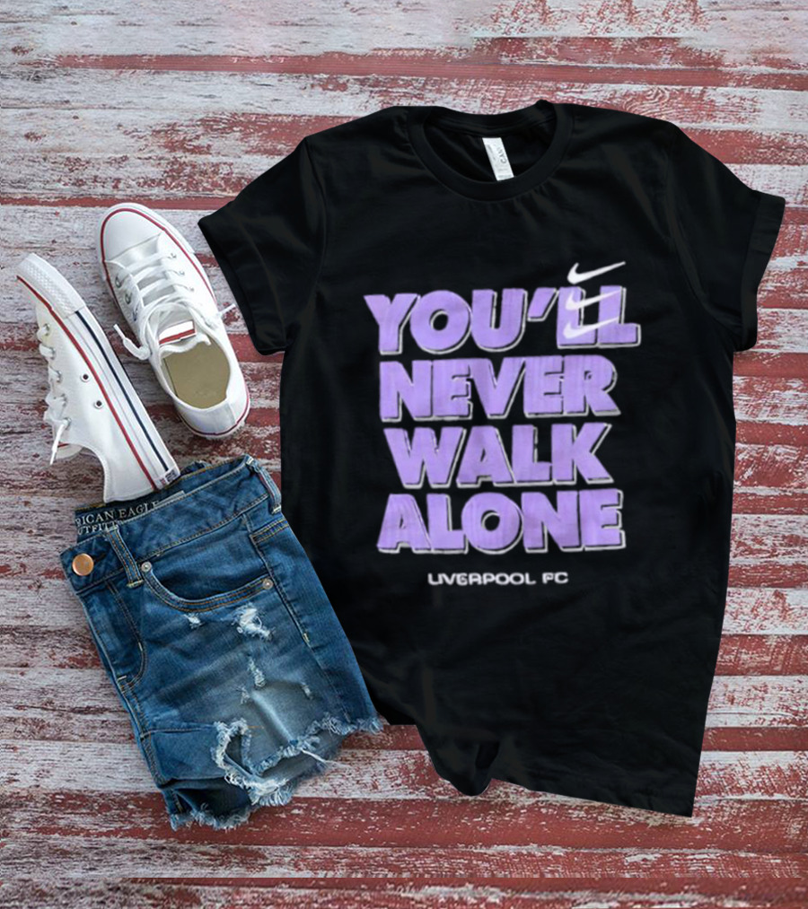 Nike You'll Never Walk Alone Liverpool FC Purple Text With Iconic Swoosh T-Shirt