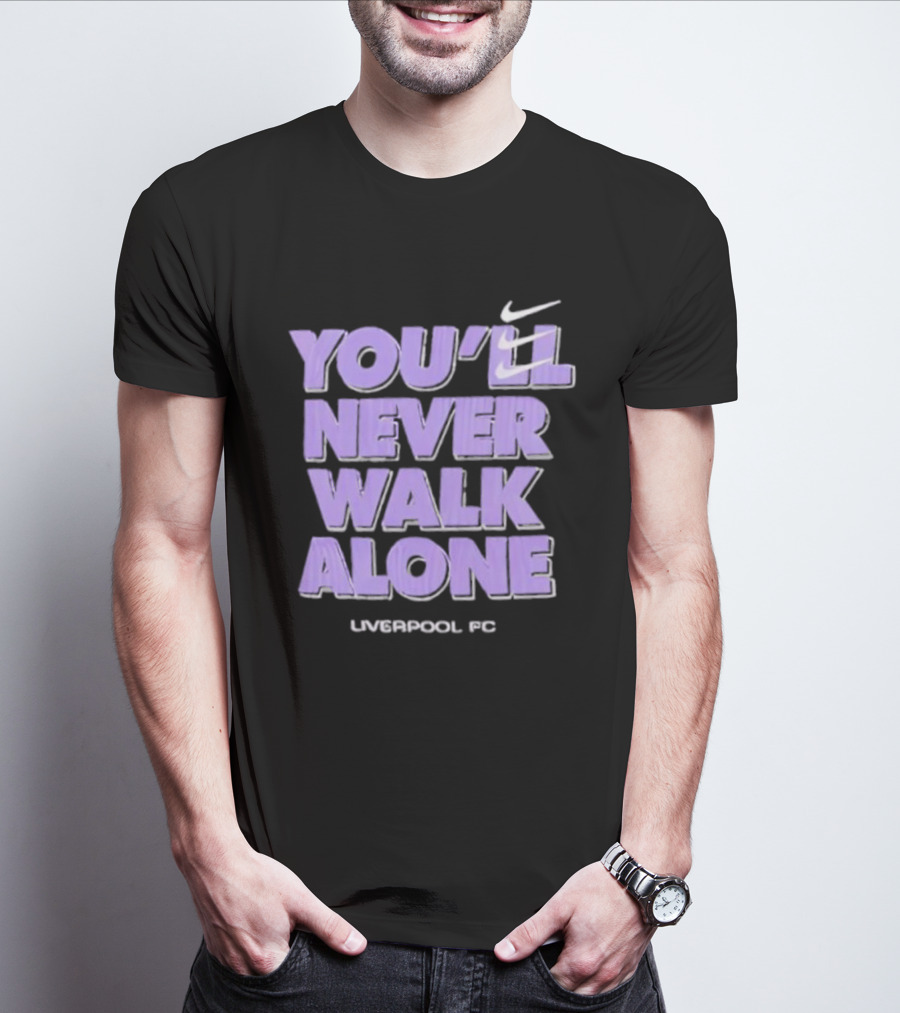 Nike You'll Never Walk Alone Liverpool FC Purple Text With Iconic Swoosh T-Shirt