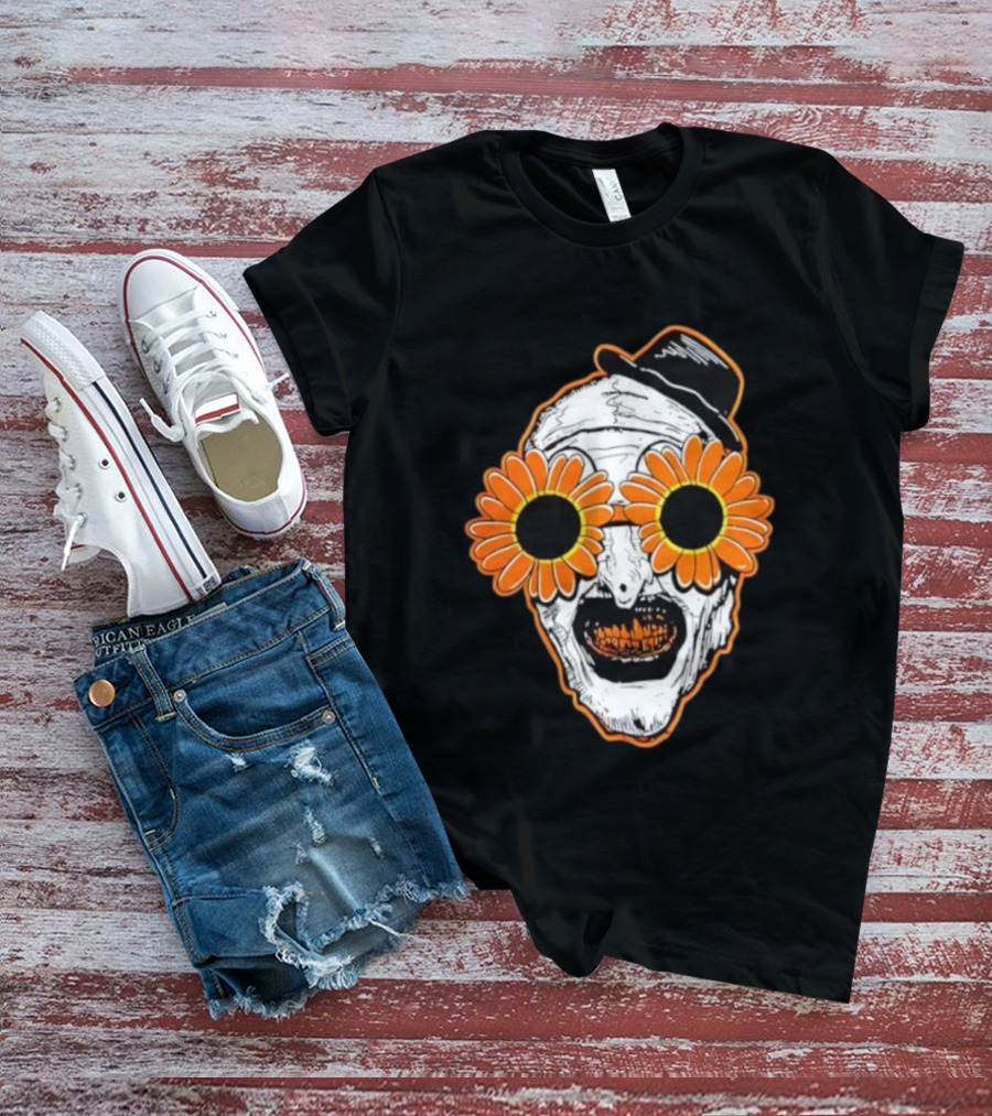 Art The Clown Creepy Halloween Sunflower Glasses Terrifier T-Shirt