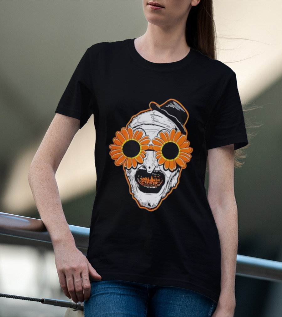 Art The Clown Creepy Halloween Sunflower Glasses Terrifier T-Shirt