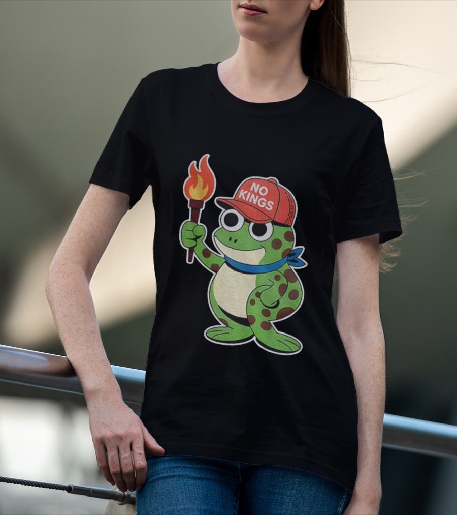 No Kings Frog Holding Torch Portland Protest Vintage Anti-ICE T-Shirt