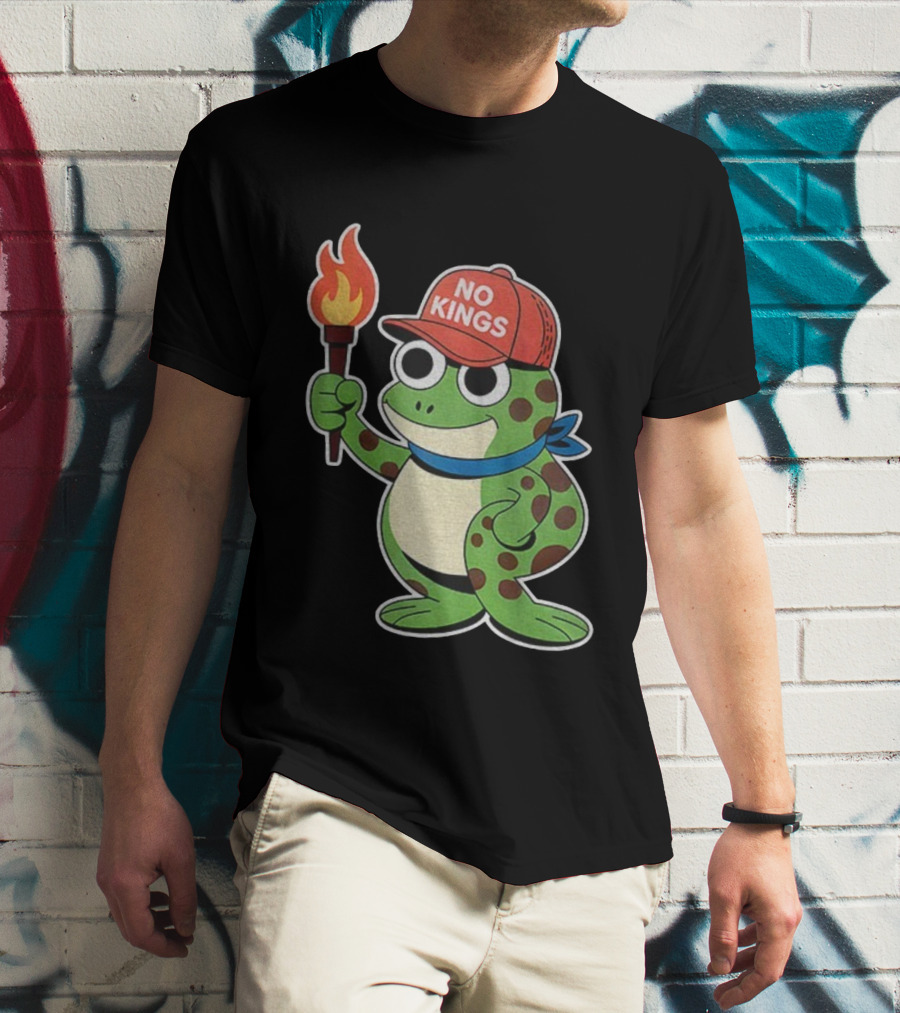 No Kings Frog Holding Torch Portland Protest Vintage Anti-ICE T-Shirt