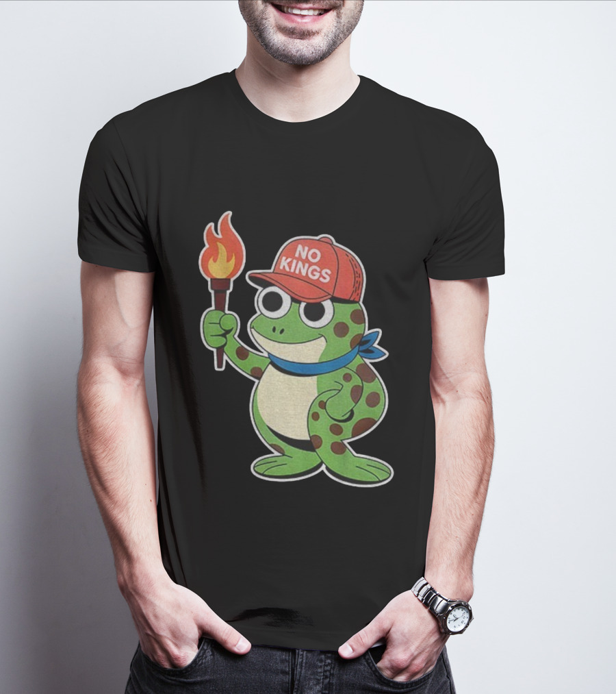 No Kings Frog Holding Torch Portland Protest Vintage Anti-ICE T-Shirt