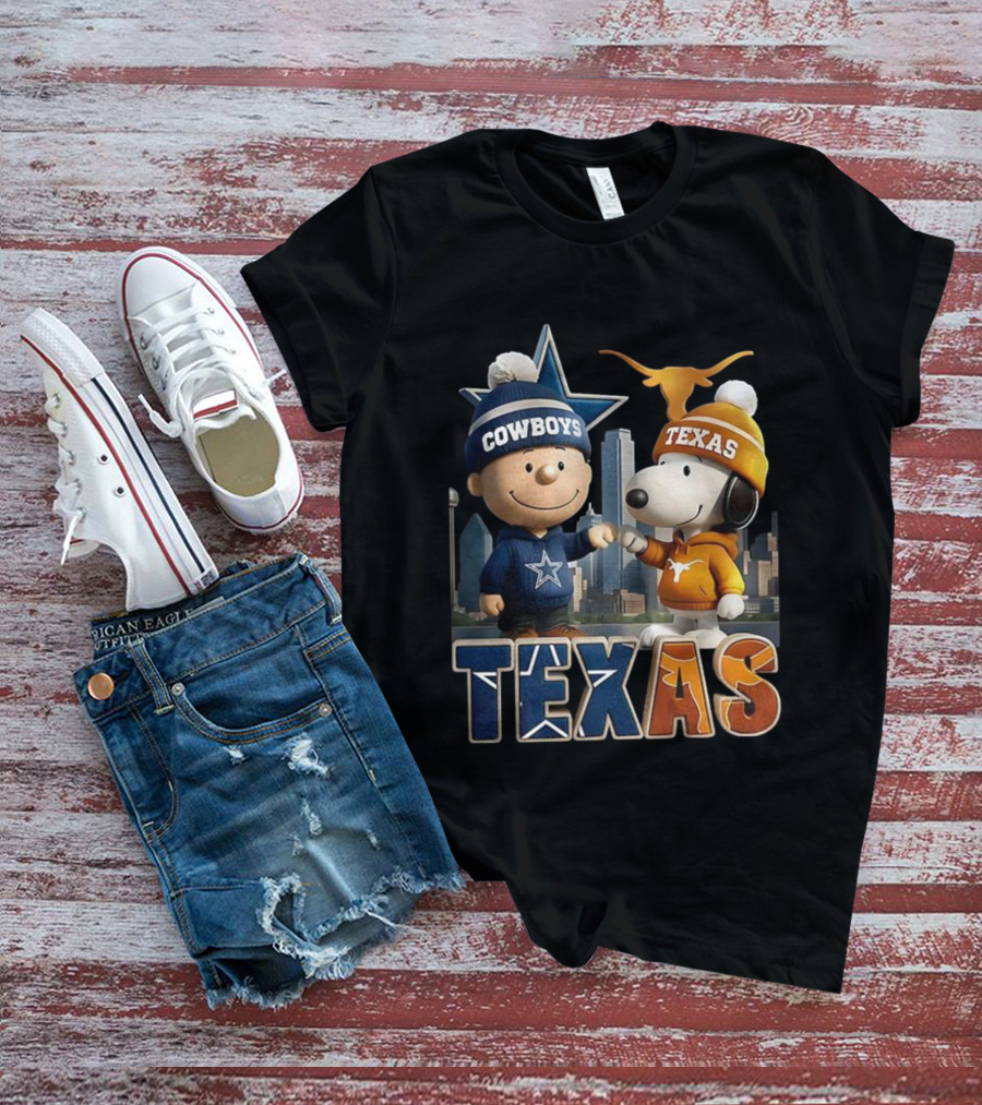 Charlie Brown Snoopy Cowboys Texas Longhorns Fist Bump T-Shirt