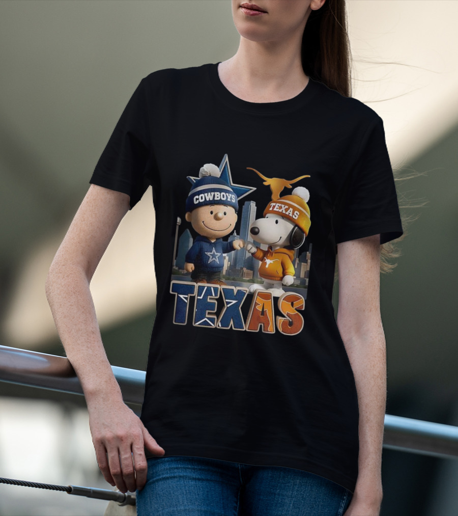 Charlie Brown Snoopy Cowboys Texas Longhorns Fist Bump T-Shirt