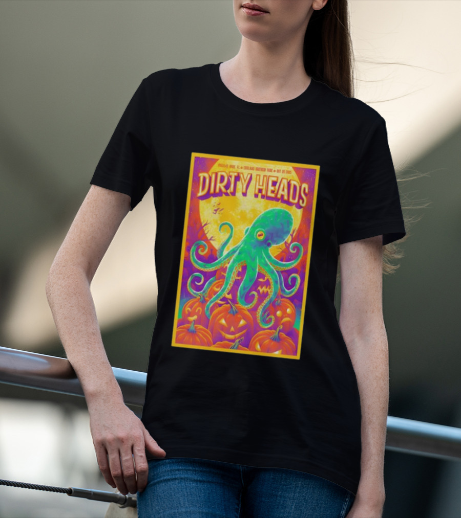 Dirty Heads October 26th 2025 England Brothers Bandshell Park Madeira Beach FL Halloween Octopus Pumpkin Art T-Shirt