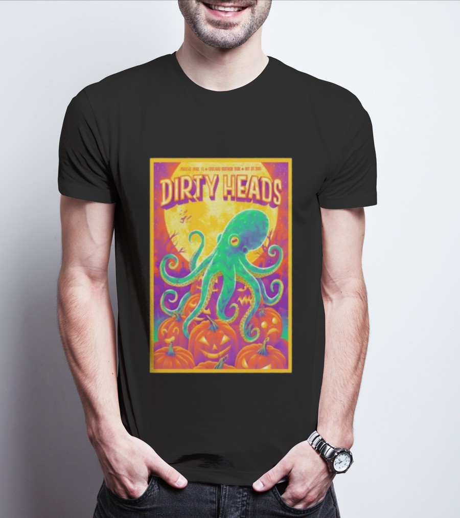 Dirty Heads October 26th 2025 England Brothers Bandshell Park Madeira Beach FL Halloween Octopus Pumpkin Art T-Shirt