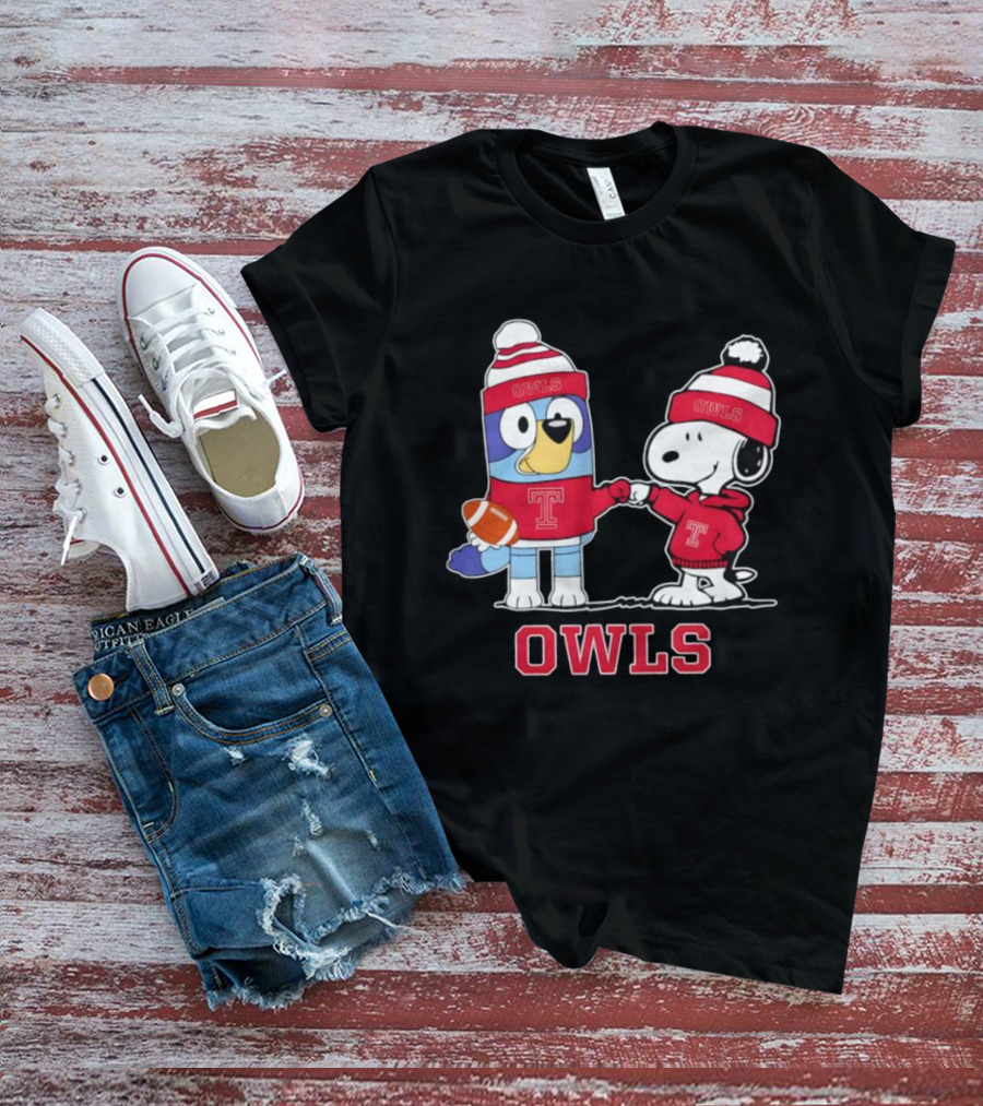 Snoopy Bluey Temple Owls Football Collaboration T-Shirt