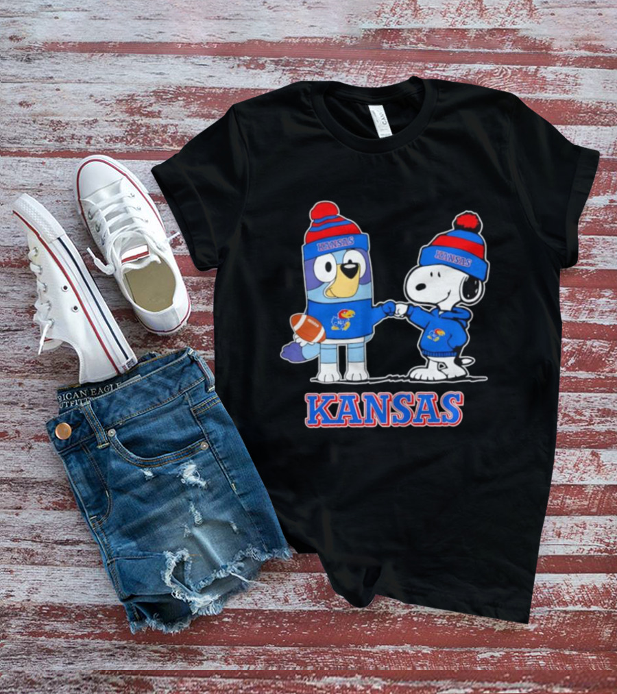 Kansas Jayhawks Football Snoopy X Bluey Collaboration T-Shirt