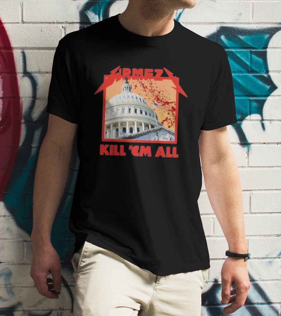 WRMFZY Kill Em All Capitol Blood Spatter American Flag T-Shirt
